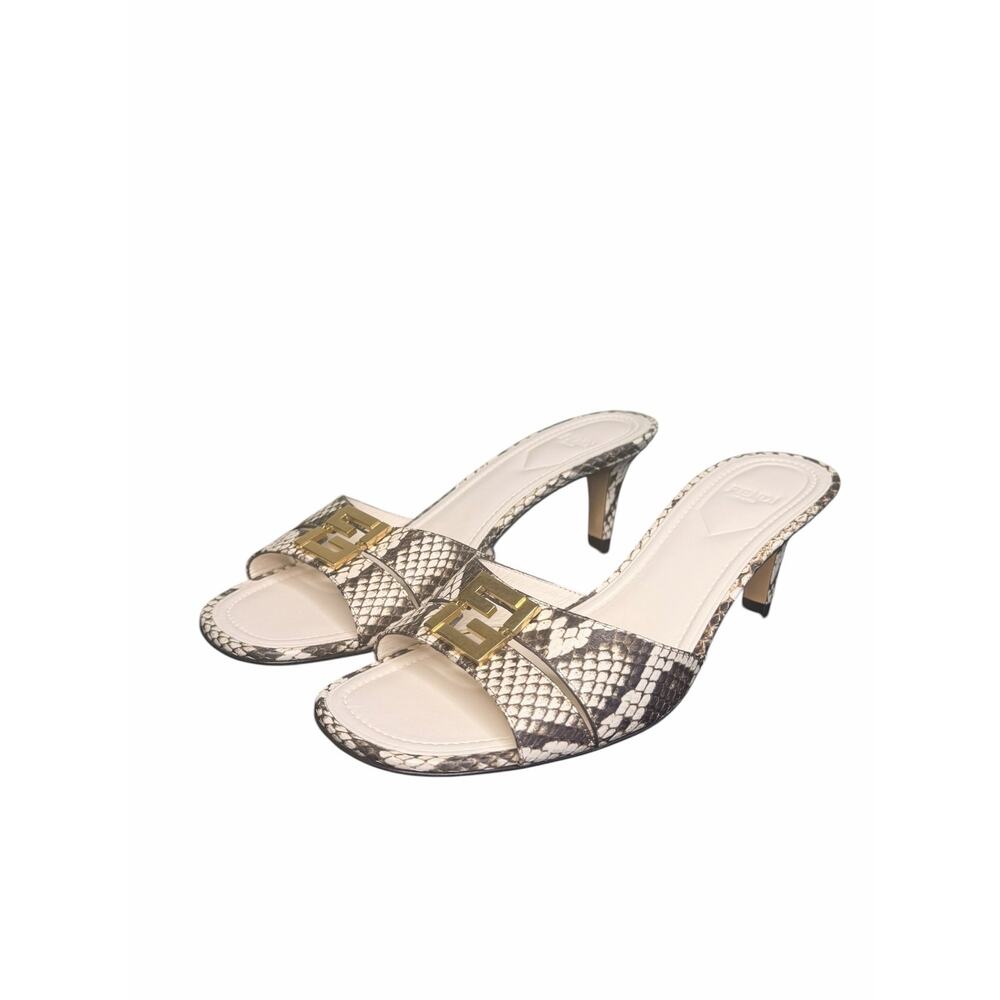 Fendi NIB F-Fold Python Effect Leather Kitten Heel Sandal in Sand Beige Size 39 - Picture 7 of 12